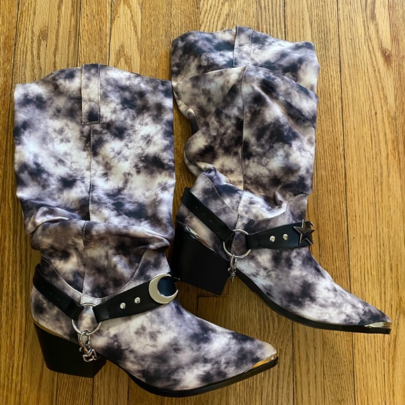 Dolls Kill Shoes Dolls Kill Tie Dye Black Moon Cowboy Boots Brand